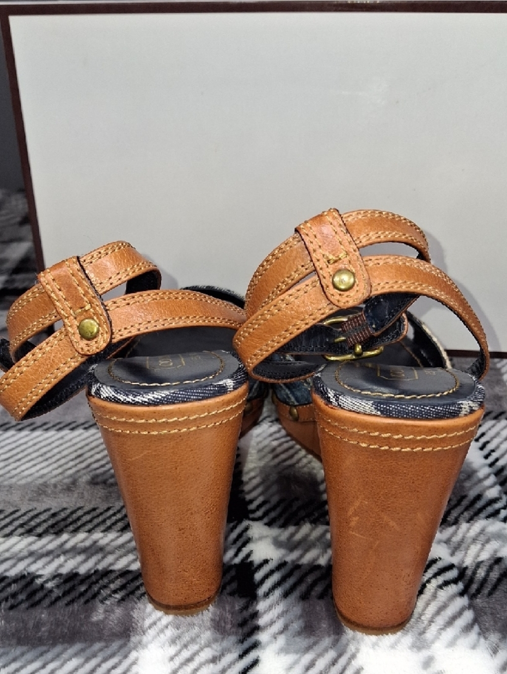 Vintage Coach Denim Patch Espadrille Wedges - Brown/Blue - Picture 6 of 17